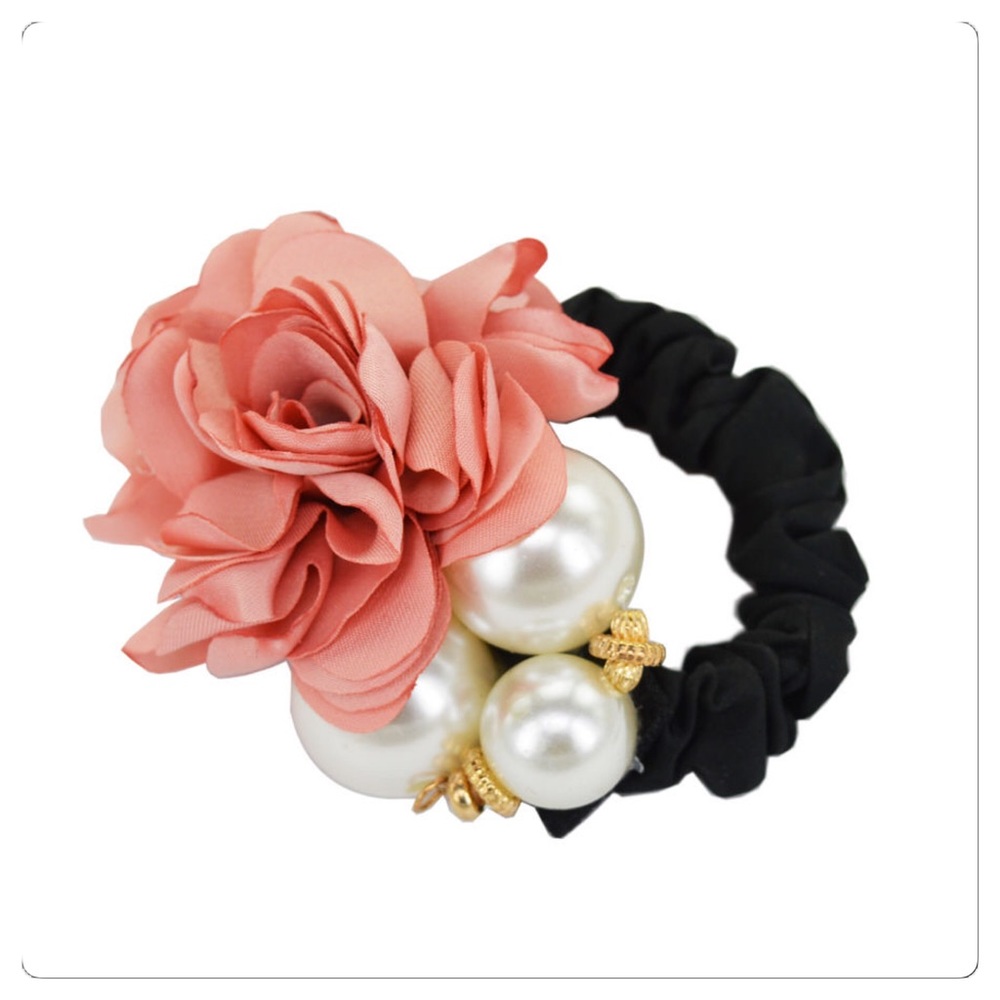 Pink Rose and Pearl Ponytail Holder
